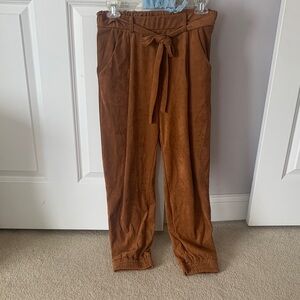 High-Waist Tie Waist Suede Jogger Pants